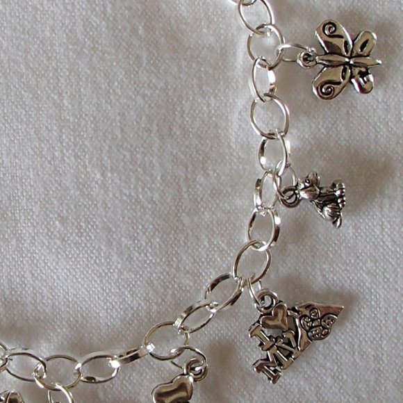 Puppy Dogs Animal Theme Charm Bracelet Handcrafted + Organza Roses Gift Bag - Picture 5 of 7